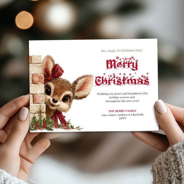 Merry Xmas peeking funny reindeer holiday card (Merry Xmas peeking funny reindeer holiday card)
