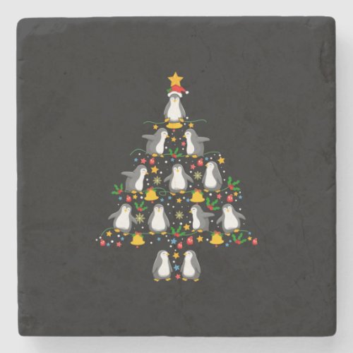 Merry Xmas Penguin Christmas Tree Lights Stone Coaster