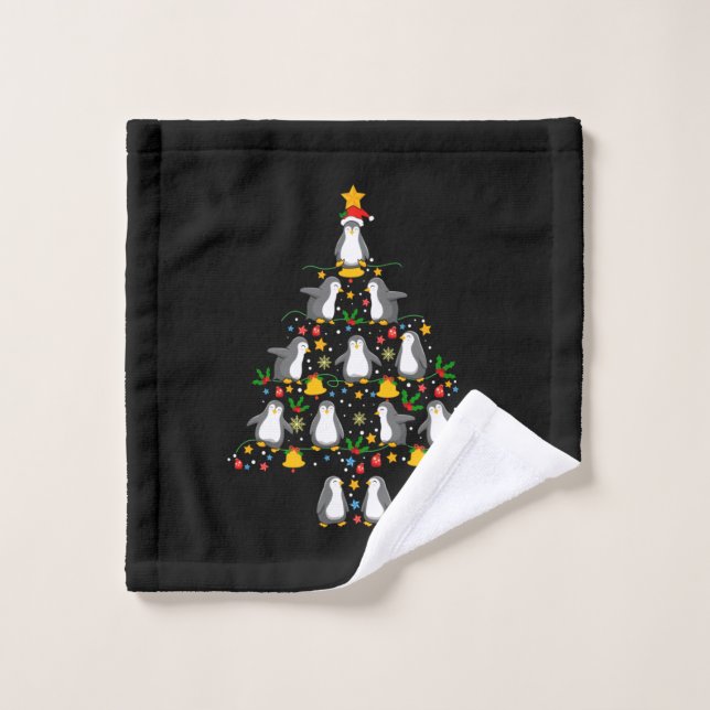 Merry Xmas Penguin Christmas Tree Lights Wash Cloth (Wash Cloth)