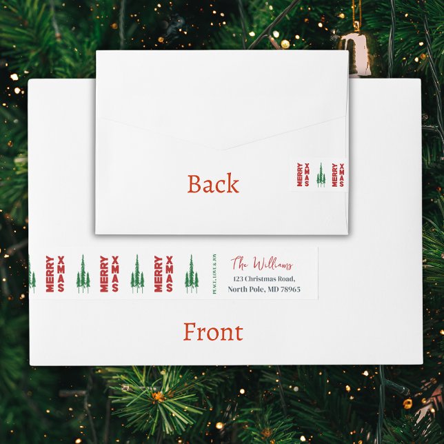 Merry Xmas | Pine Trees  Wrap Around Address Label (Elevate your holiday mailings with this eye-catching wrap-around Christmas address label. Order now!)