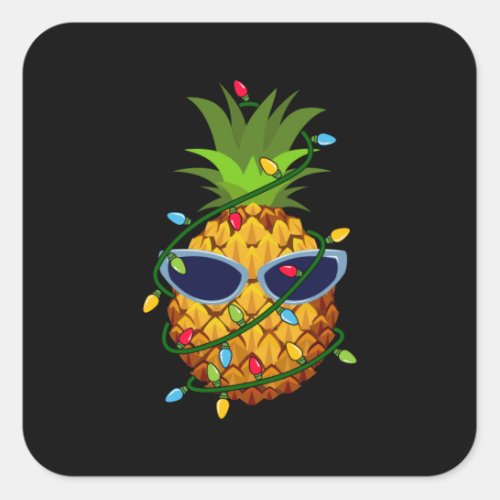 Merry Xmas Pineapple Christmas Tree Lights Square Sticker