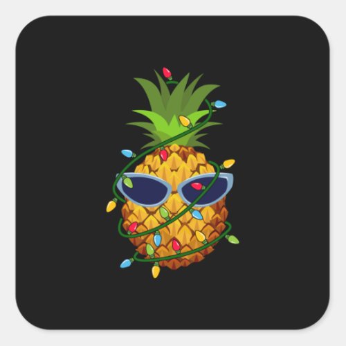 Merry Xmas Pineapple Christmas Tree Lights Square Sticker