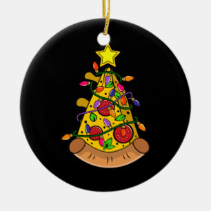 Merry Xmas Pizza Christmas Tree Lights Ceramic Ornament