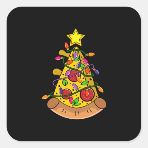 Merry Xmas Pizza Christmas Tree Lights Square Sticker