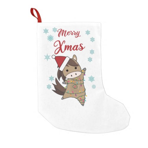 Merry Xmas Ponny Horse Snow Fairy Lights Animals A Small Christmas Stocking