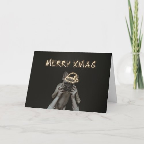 Merry Xmas Pug Card  Christmas Holiday Card