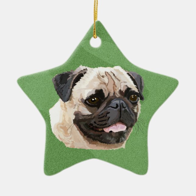 Merry Xmas Pug Ceramic Ornament (Front)