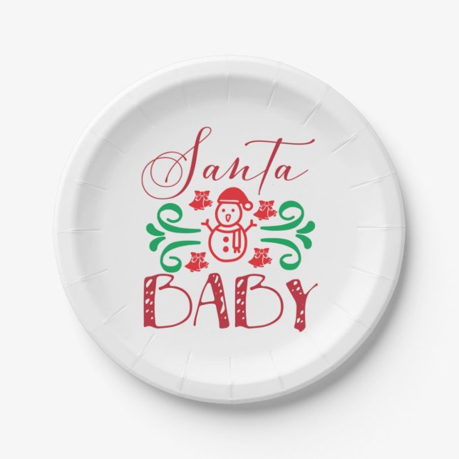 Merry Xmas Santa Baby Paper Plates (Front)