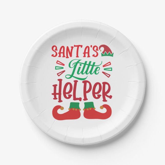 Merry Xmas Santa Little Helper Paper Plates (Front)