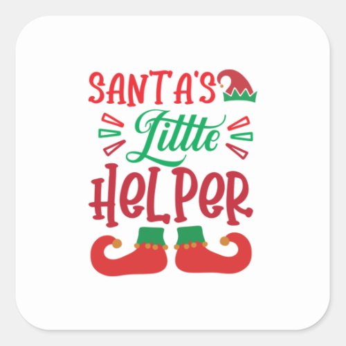 Merry Xmas Santa Little Helper Square Sticker