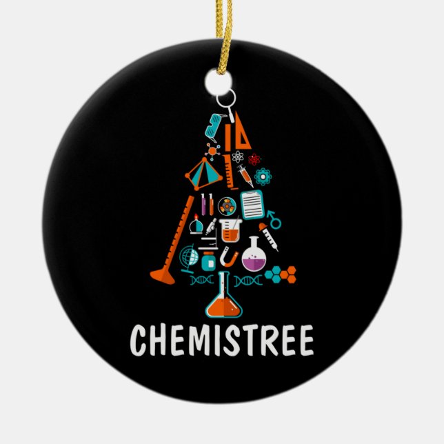 Merry Xmas Science Christmas Tree Ceramic Ornament (Front)