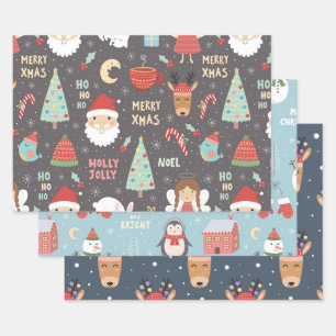 Merry Xmas Set Wrapping Paper Sheets