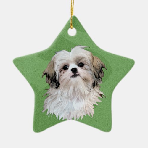 Merry Xmas Shih Tzu Ceramic Ornament