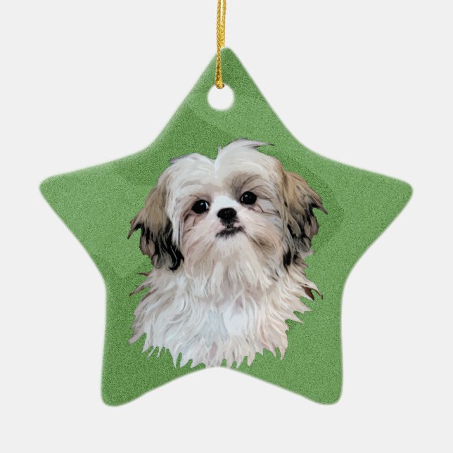 Merry Xmas Shih Tzu Ceramic Ornament (Front)