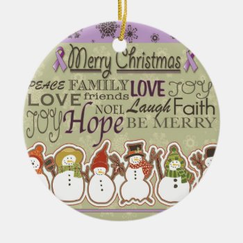 Merry Xmas Snowmen Pancreatic Cancer Products Ceramic Ornament by KPattersonDesign at Zazzle
