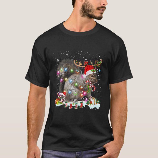 Merry xmas squirrel Christmas XMas christmas light T-Shirt (Front)