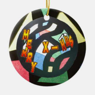 Merry Xmas Stained Glass Ball Round Ornament