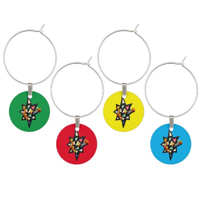 Merry Xmas Stained Glass Pattern Star Wine Charms (Staggered)