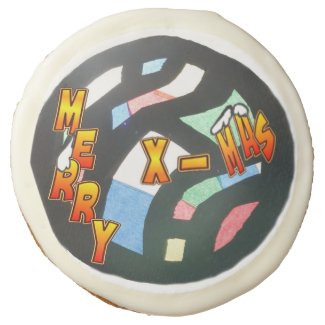 Merry Xmas Stained Glass Pattern Sugar Cookies