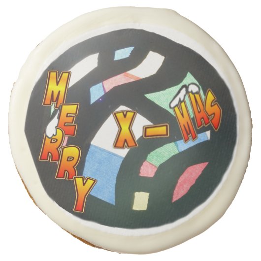 Merry Xmas Stained Glass Pattern Sugar Cookies (Front)