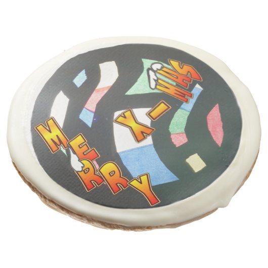 Merry Xmas Stained Glass Pattern Sugar Cookies (Angled)