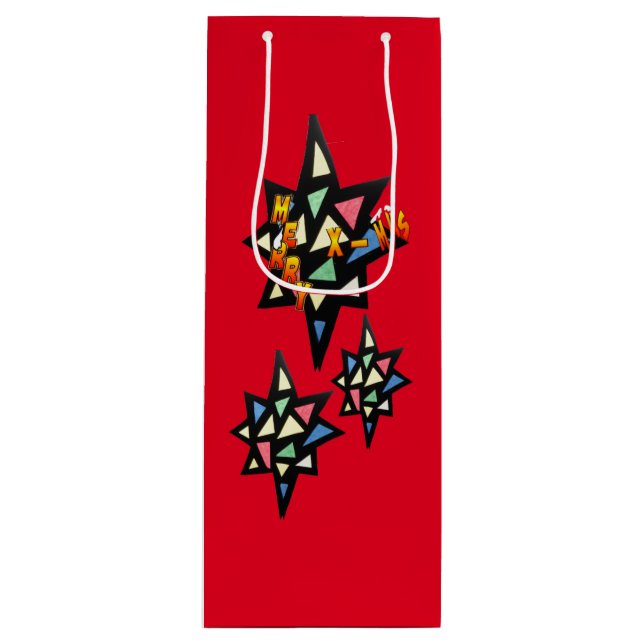 Merry Xmas Stars Cust. Wine Bag (Front)