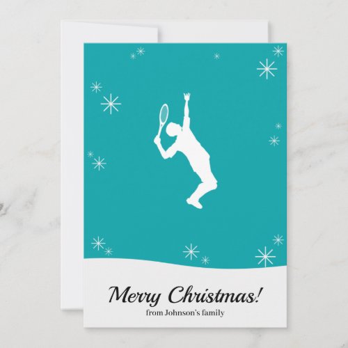 Merry Xmas Tennis Player Coach Serve Game Blue Holiday Card