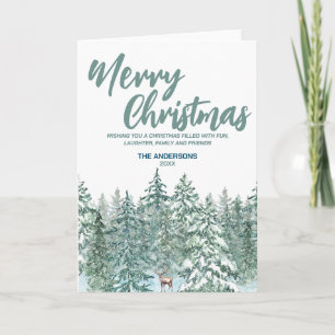 Merry xmas tree snow forest Modern raindeer Moose Card