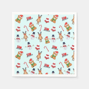Merry xMas tree snowman deer Bear Santa Pattern Napkins