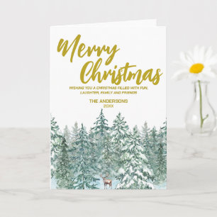 Merry xmas trees forest Moose script Holiday Card