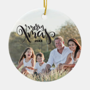 Merry Xmas Year Text Template Custom Photo Ceramic Ornament