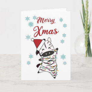 Merry Xmas Zebra Safari Zoo Snow Cute Card