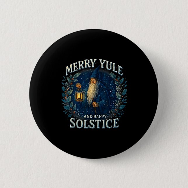 Merry Yule And Happy Solstice Mystic Winter Quote  Button (Front)