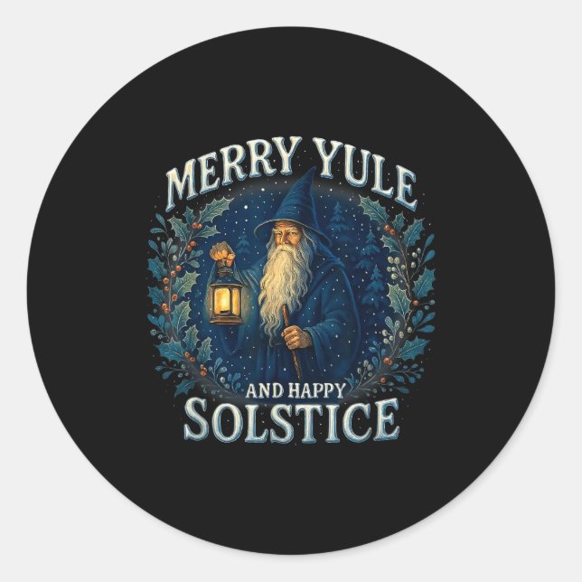 Merry Yule And Happy Solstice Mystic Winter Quote  Classic Round Sticker (Front)