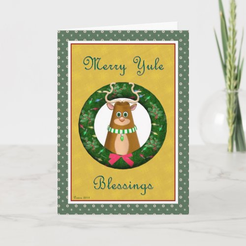 Merry Yule Blessings Stag and Wreath Card