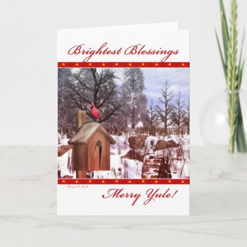 Merry Yule Blessings Winter Cardinal Blank Card