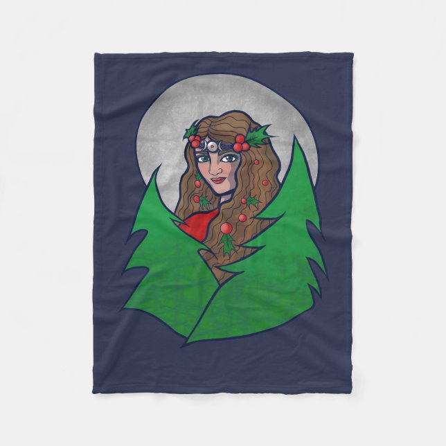 Merry Yule Goddess Art Pagan and Wiccan Yule Fleece Blanket (Front)