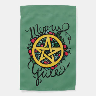 Merry Yule Pentacle Pentagram Witchcraft Art       Garden Flag