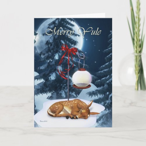 Merry Yule Sleeping Fawn Blank Holiday Card