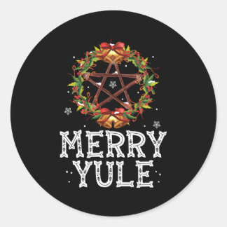 Merry Yule Winter Solstice Holly Pentagram Classic Round Sticker