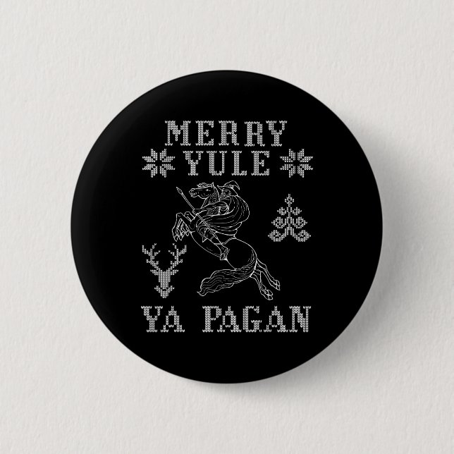 Merry Yule Ya Pagan Odin On Sleipnir Viking Christ Button (Front)