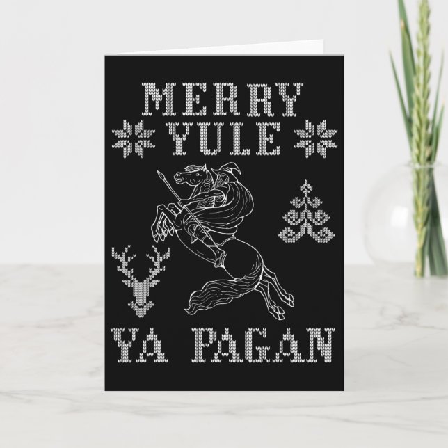 Merry Yule Ya Pagan Odin On Sleipnir Viking Christ Card (Front)