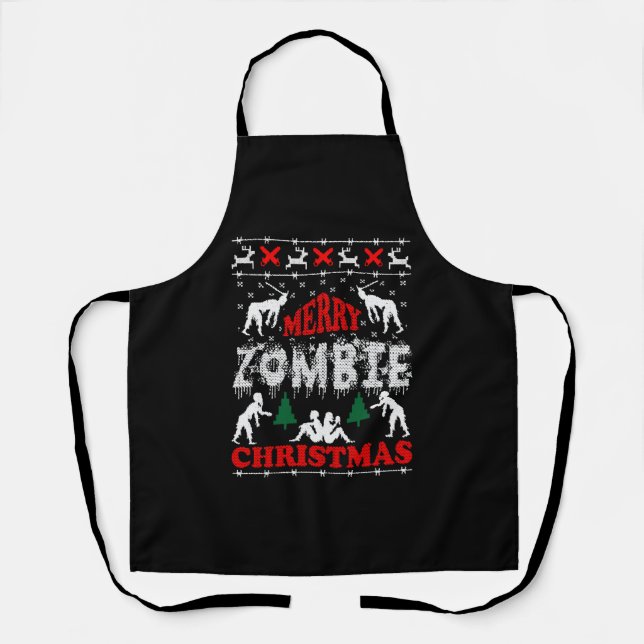 Merry Zombie Christmas Ugly Sweater Apron (Front)