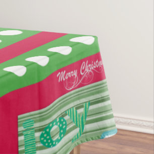 MerryChristmas Tablecloth, Seasons Greetings White Tablecloth