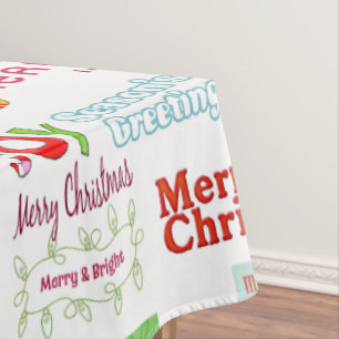 MerryChristmas Tablecloth, Seasons Greetings White Tablecloth