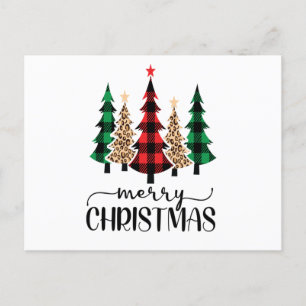 MerryChristmas Tree Red Green Buffalo Plaid Trendy Postcard