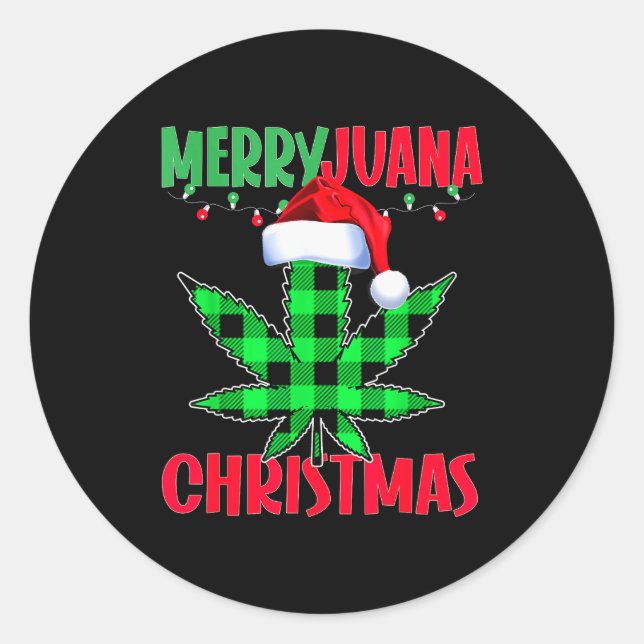 Merryjuana Weed Leaf Funny Christmas Pajama X-mas  Classic Round Sticker (Front)