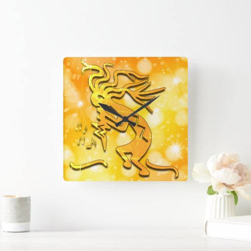 Merrymaker Kokopelli Musical Notes Square Wall Clock