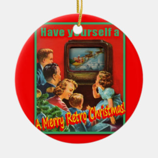 MerryRetroChrmsTV-CERAMIC Round Ornament
