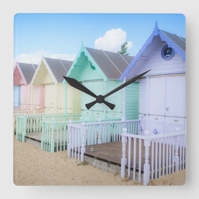 Mersea Island Beach Huts Square Wall Clock (Front)